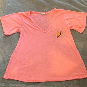 POL - Pink V-Neck T-Shirt Small oversized